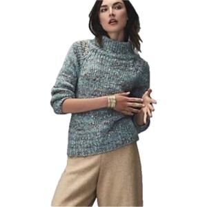 Anthropologie Moth Chunky Knit Sweater Women's L Aqua Blue Marled Cottagecore